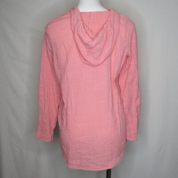 North River Pink Long Roll Tab Sleeve Hoodie Cotton Top Women's M Medium - Picture 3 of 10